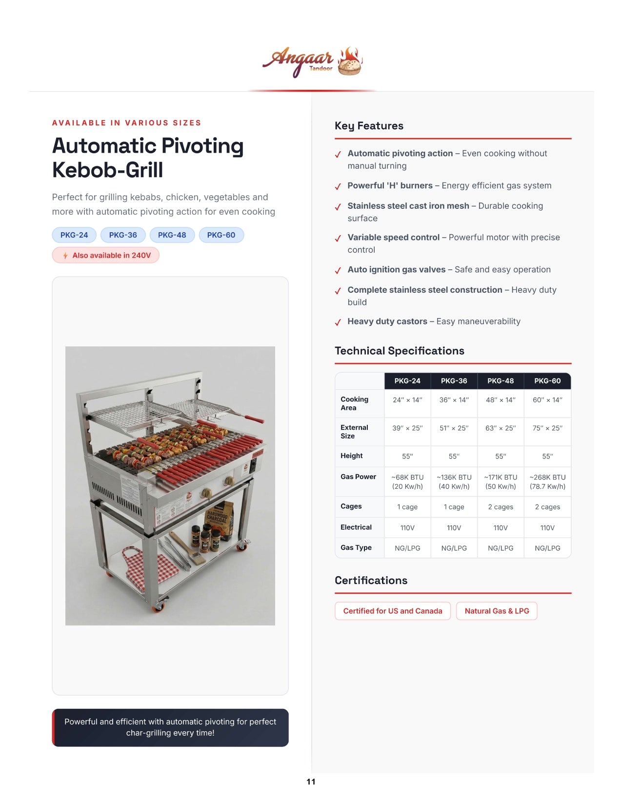 60 Inch Automatic Pivoting Kebab Grill