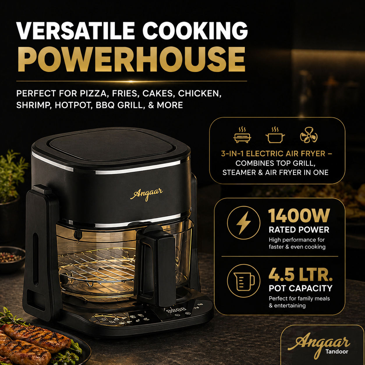 Angaar 3-in-1 Air Fryer Grill Hotpot